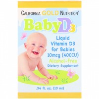 California Gold Nutrition, šķidrais D3 vitamīns bērniem, 10 mcg (400 IU), 10 ml